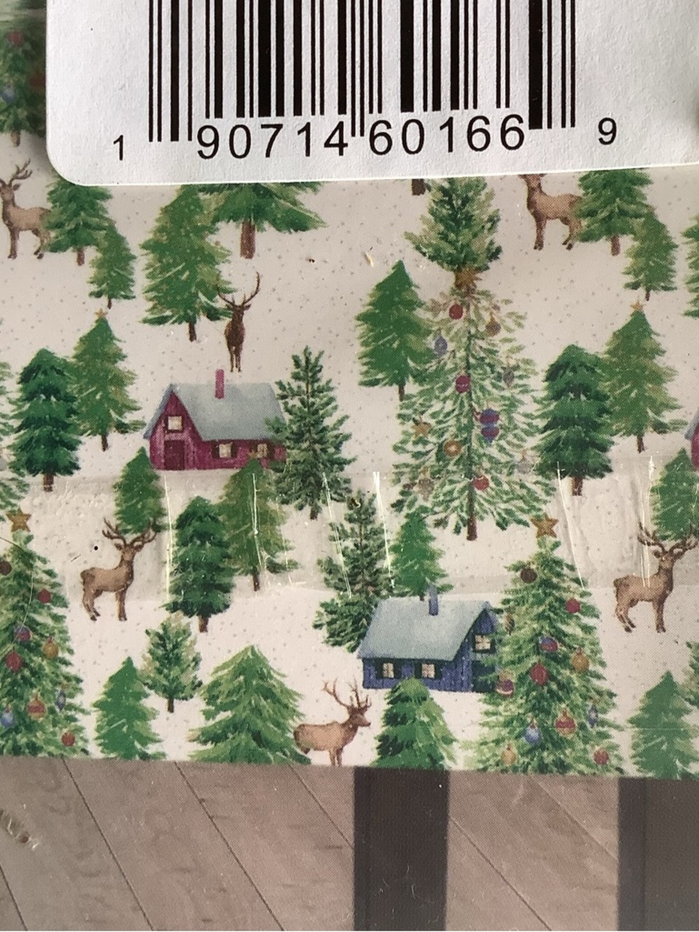 Festive Holiday Cotton Tablecloth with Green Tree, Reindeer and Cabin design - Picture 7 of 8